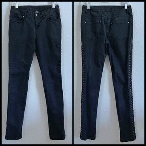 Vintage H&M Divided Black Skinny Pants with lace up details on sides. Size 8